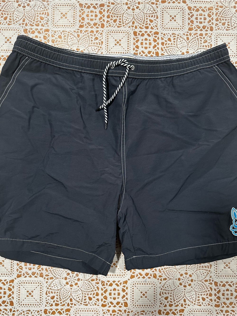 Psycho Bunny Navy Swim Trunks Men’s XL Embroidered Bunny Skull Logo Mesh Lined